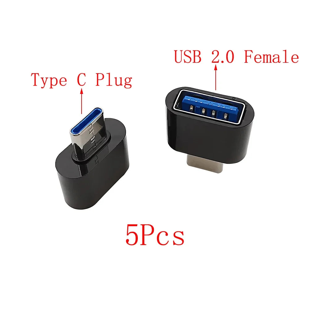 5Pcs USB Type C Plug to USB 2.0 A Female to Micro USB Male OTG Adapter Converter OTG Cable Connector For Mouse Keyboard U Disk